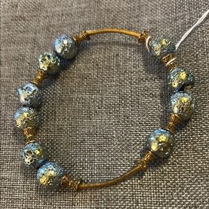 Elegant Blue and Gold Beaded Bracelet